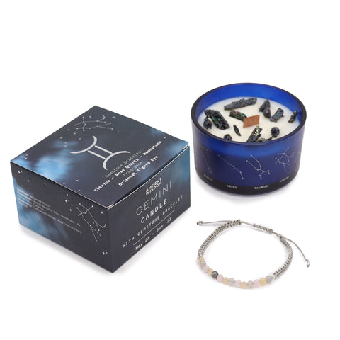 Astrological Zodiac Crystal Candles with Gemstone Bracelet Gift Set