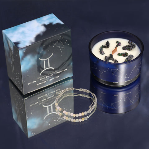 Astrological Zodiac Crystal Candles with Gemstone Bracelet Gift Set