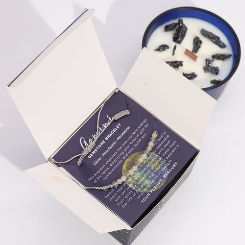 Astrological Zodiac Crystal Candles with Gemstone Bracelet Gift Set