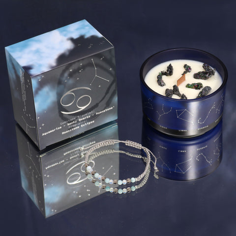 Astrological Zodiac Crystal Candles with Gemstone Bracelet Gift Set