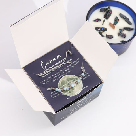 Astrological Zodiac Crystal Candles with Gemstone Bracelet Gift Set