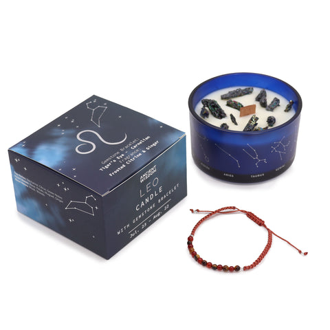 Astrological Zodiac Crystal Candles with Gemstone Bracelet Gift Set