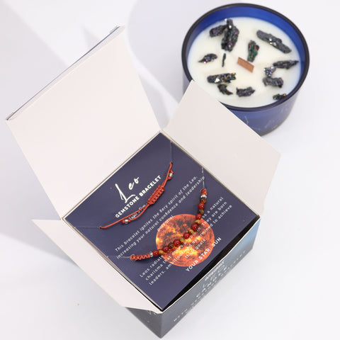Astrological Zodiac Crystal Candles with Gemstone Bracelet Gift Set