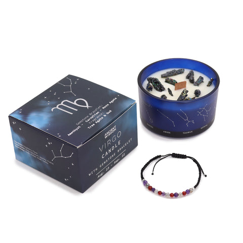 Astrological Zodiac Crystal Candles with Gemstone Bracelet Gift Set