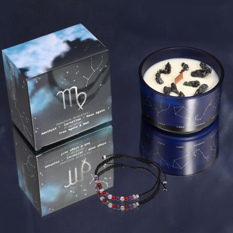 Astrological Zodiac Crystal Candles with Gemstone Bracelet Gift Set