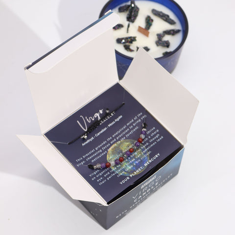 Astrological Zodiac Crystal Candles with Gemstone Bracelet Gift Set
