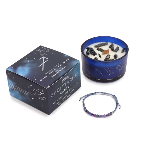 Astrological Zodiac Crystal Candles with Gemstone Bracelet Gift Set