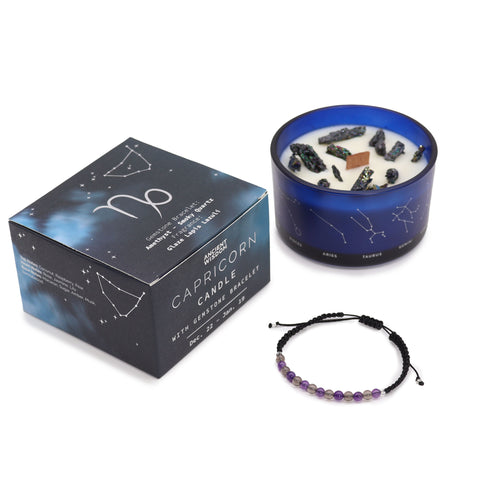 Astrological Zodiac Crystal Candles with Gemstone Bracelet Gift Set
