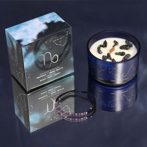 Astrological Zodiac Crystal Candles with Gemstone Bracelet Gift Set
