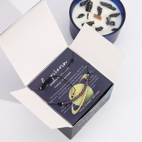 Astrological Zodiac Crystal Candles with Gemstone Bracelet Gift Set