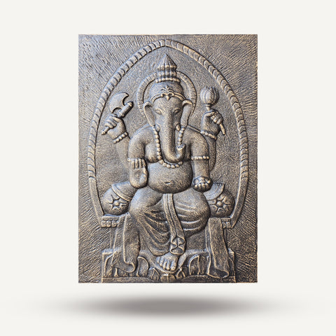 Large Buddha Ganpati Metal Iron Frame Gold Turquoise Wall Relief - 0.7x1m