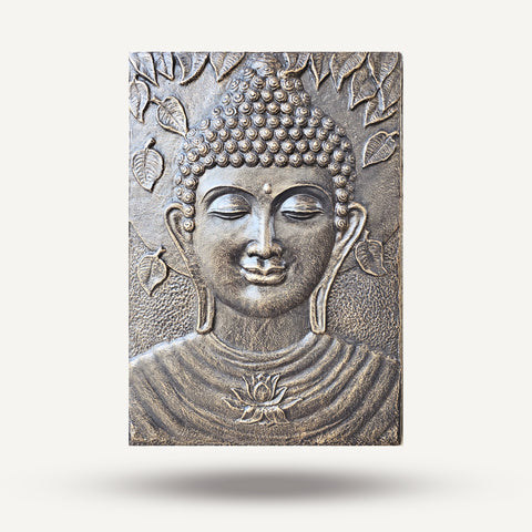 Large Buddha Ganpati Metal Iron Frame Gold Turquoise Wall Relief - 0.7x1m