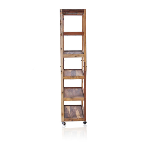 Six Shelf Display with Casters - Recycled Teak Wood