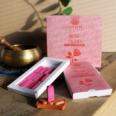 ISHOM Pack of 15 Natural Incense Smudge Bricks and Burner