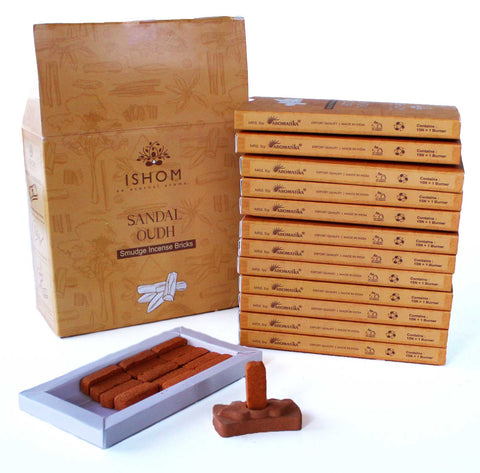 ISHOM Pack of 15 Natural Incense Smudge Bricks and Burner