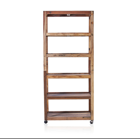 Six Shelf Display with Casters - Recycled Teak Wood