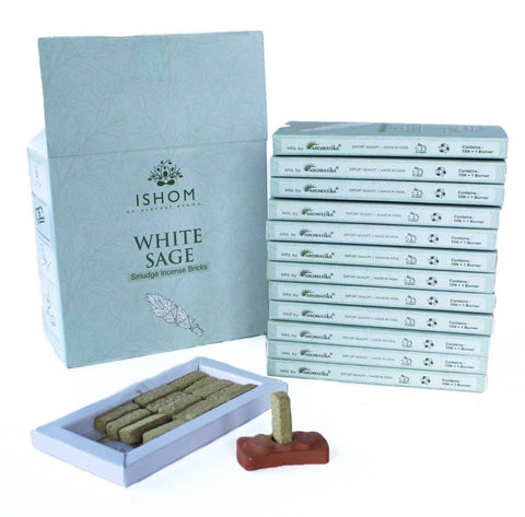 ISHOM Pack of 15 Natural Incense Smudge Bricks and Burner