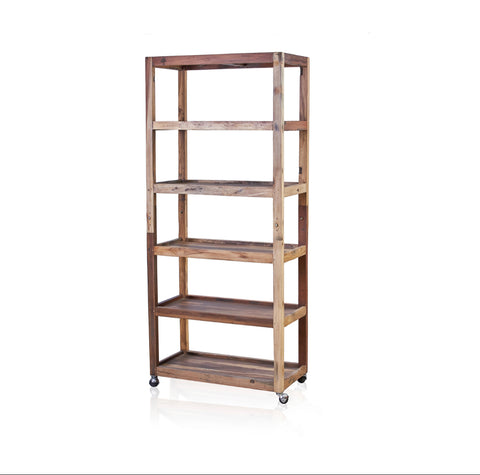 Six Shelf Display with Casters - Recycled Teak Wood