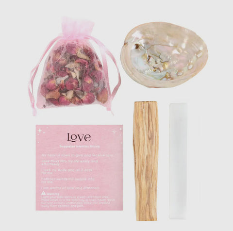 Herbal Magick Self Love Crystal Gemstone Kit Abalone Shell Palo Santo Rose Buds