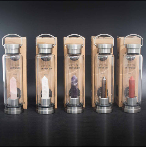 Crystal Infused Glass Water Bottle - Obelisk - 500ml