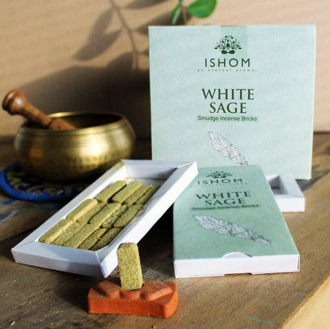ISHOM Pack of 15 Natural Incense Smudge Bricks and Burner