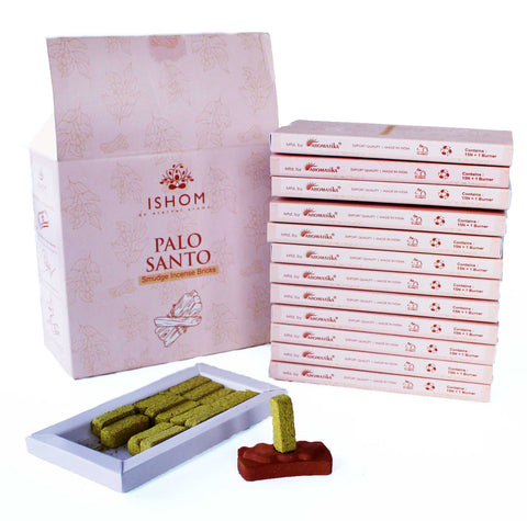 ISHOM Pack of 15 Natural Incense Smudge Bricks and Burner