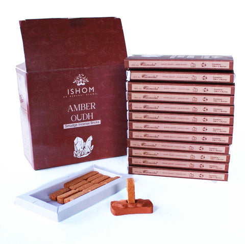 ISHOM Pack of 15 Natural Incense Smudge Bricks and Burner