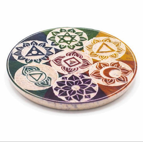 Soapstone Disc Incense Holder 10cm - Seven Chakra